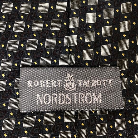 Robert Talbott Navy Blue Tie 100% Silk USA Made Geometric Squares Gray  Vintage - Picture 4 of 6